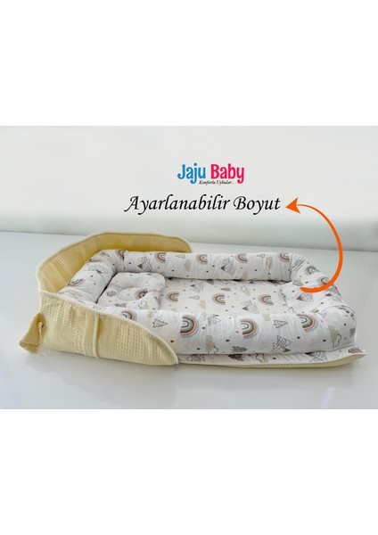 Jaju Baby Nest Çantalı Babynest Taşınabilir Anne Yanı Dağlı Sarı Pike Babynest