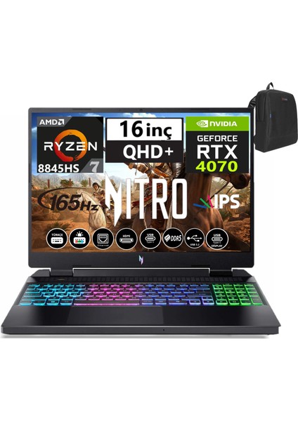 Nitro V16 ANV16-42 Amd R7 8845HS Aı 96GB Ddr5 4tb SSD 8GB/RTX4070 WINDOWS11HOME 16" 165Hz Wqxga IPS Taşınabilir Bilgisayar WNHQSLEY00140+WEBLEGELSINÇANTA