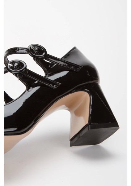 Siyah Rugan Kalın Topuklu Özel Üretim Ayakkabı modelleri