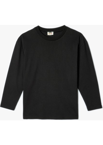Oversize Tişört Uzun Kollu Bisiklet Yaka Pamuklu