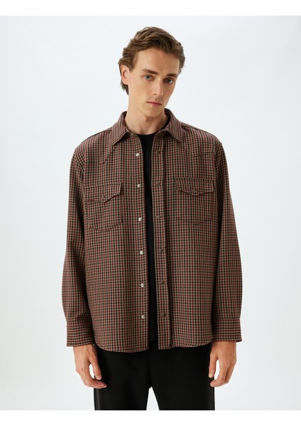 Uzun Kollu Gömlek Çıtçıt Düğme Detaylı Cepli Viskon Karışımlı modelleri