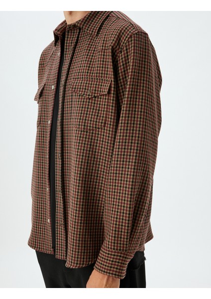 Uzun Kollu Gömlek Çıtçıt Düğme Detaylı Cepli Viskon Karışımlı indirimleri