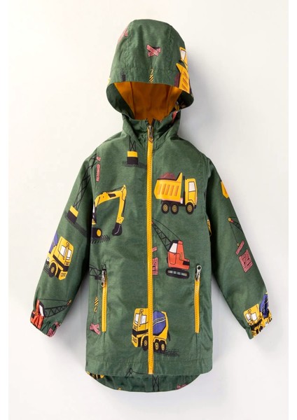 Yeni Sezon Iş-Inşaat Makinası Baskılı Pamuk Astarlı Kapüşonlu Çocuk&bebek Yağmurluk
