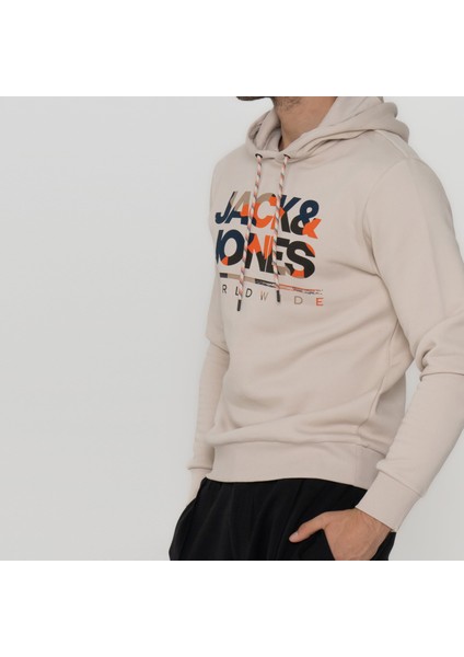 Jack & Jones Erkek Logo Baskili Kapüsonlu Sweatshirt - Luke