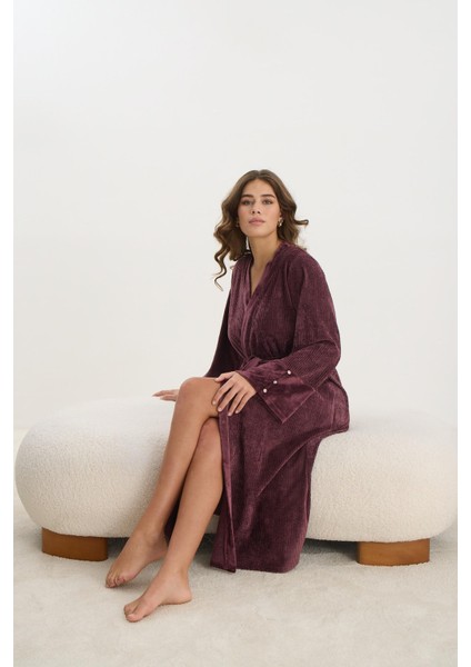 Kadın Uzun Kadife Mürdüm Sabahlık C5T6N1O61 fiyatları