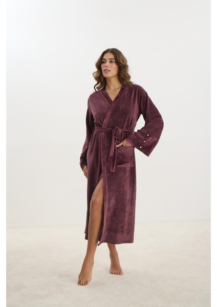 Kadın Uzun Kadife Mürdüm Sabahlık C5T6N1O61 modelleri