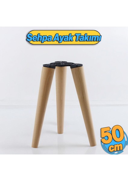Ahşap Sehpa 3'lü Ayak Takımı 50 cm Zigon Puf Tabure Ayağı Masa Ayakları 50 cm Bağlantı Aparatı Dahil