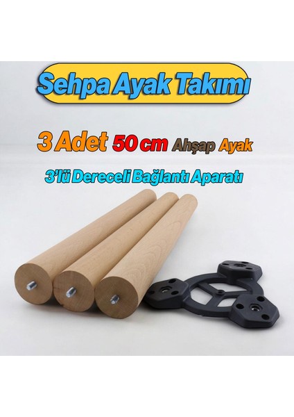 Ahşap Sehpa 3'lü Ayak Takımı 50 cm Zigon Puf Tabure Ayağı Masa Ayakları 50 cm Bağlantı Aparatı Dahil