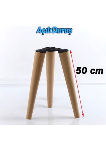 Ahşap Sehpa 3'lü Ayak Takımı 50 cm Zigon Puf Tabure Ayağı Masa Ayakları 50 cm Bağlantı Aparatı Dahil