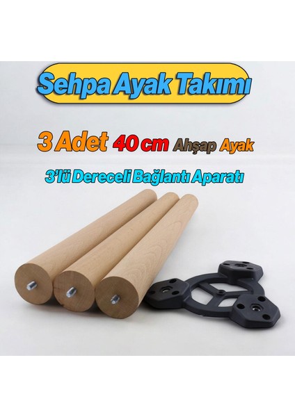 Ahşap Sehpa 3'lü Ayak Takımı 40 cm Zigon Puf Tabure Ayağı Masa Ayakları 40 cm Bağlantı Aparatı Dahil