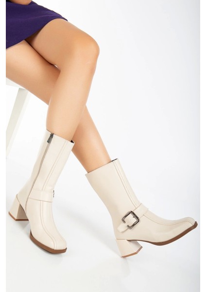 Kadın Bej Küt Burunlu Tokalı Bot fiyatları