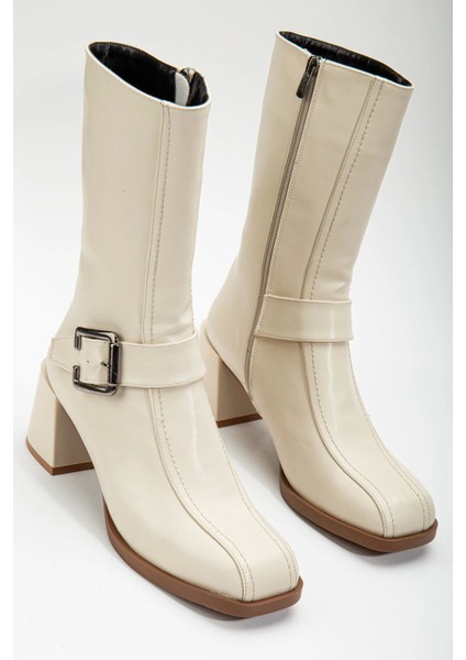 Kadın Bej Küt Burunlu Tokalı Bot fırsatları