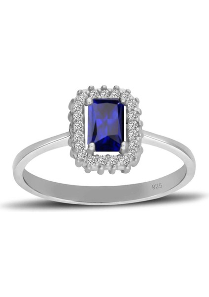 925 Ayar Gümüş Safir Baget Taşlı Anturaj Yüzük