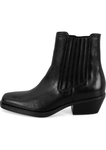 Arone Siyah Kadın Topuklu Deri Kovboy Botu modelleri