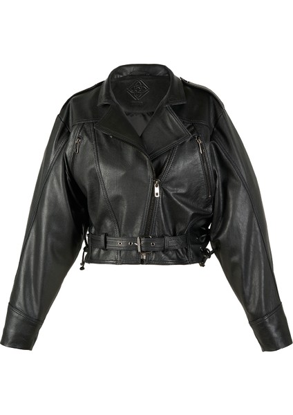Allayna Siyah Kadın Deri Biker Ceket
