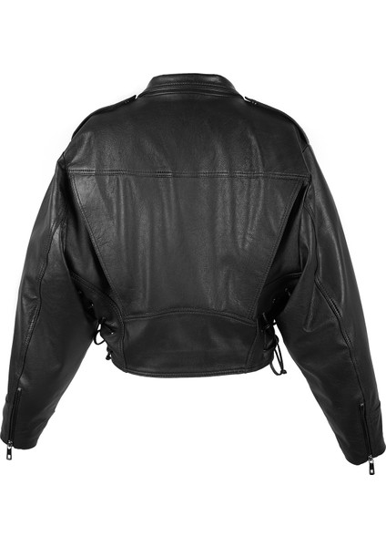 Allayna Siyah Kadın Deri Biker Ceket modelleri