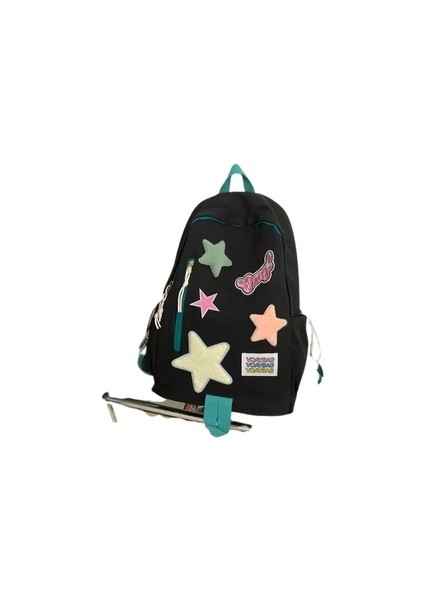 Popular Star Pattern Backpack For High School Students. - Siyah (Yurt Dışından)