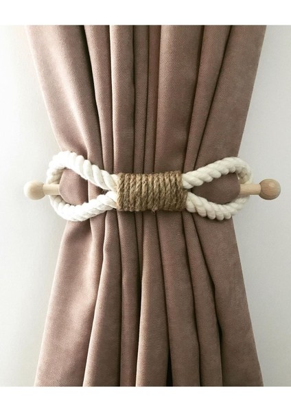 Kahverengi ahşap perde tokası, çift, dayanıklı ve şık tasarım.