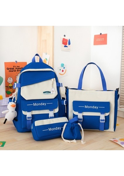 Fantastic Shop 4 Parça Sevimli Büyük Kapasiteli Sırt Çantası Set - Mavi (Yurt Dışından)