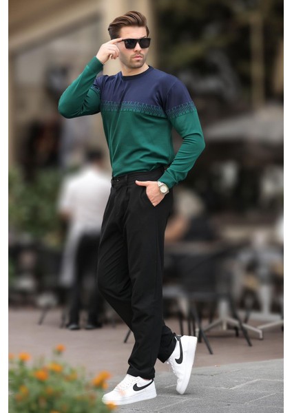 Lacivert Desenli Iki Renk Bisiklet Yaka Erkek Triko Kazak 7276 fiyatları