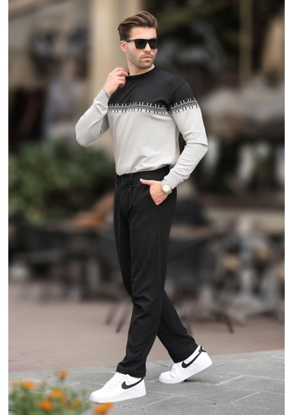 Siyah Desenli Iki Renk Bisiklet Yaka Erkek Triko Kazak 7276 fiyatları