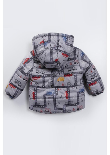 Araba ve Kamyon Figürlü Baskılı Iç Astarı Polarlı Kapüşonu Kışlık Içi Peluş Erkek Bebek Mont Şişme fiyatları