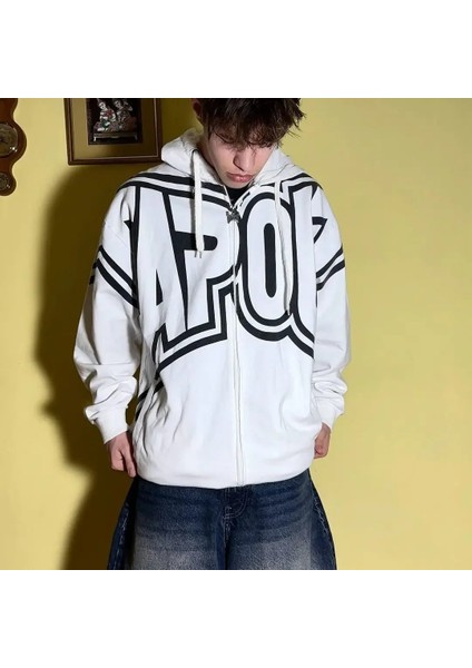 Beyaz Tapout Full Print Cyber Grunge Kapüşonlu Sweatshirt