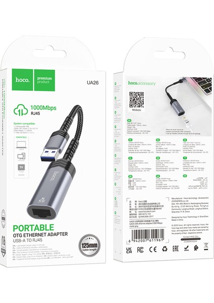 Hub UA26 Tak Çalıştır USB To RJ45 100 Mbps Ethernet Dönüştürücü