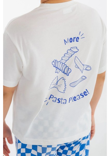 More Pasta Please Baskılı Bisiklet Yaka %100 Organik Pamuk T-Shirt Beyaz