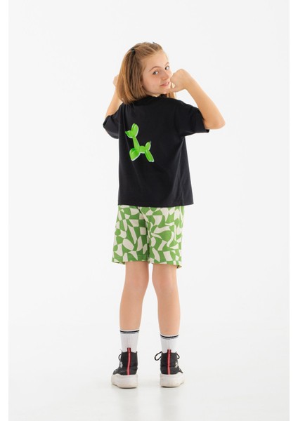 Dog Balloon Baskılı Bisiklet Yaka %100 Organik Pamuk T-Shirt Siyah modelleri