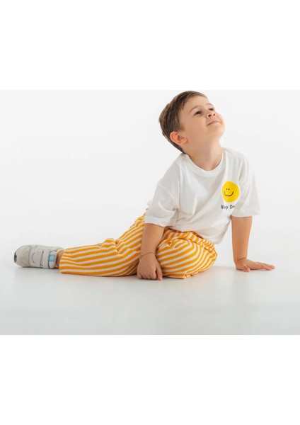 Smile Baskılı Bisiklet Yaka %100 Organik Pamuk T-Shirt Beyaz modelleri