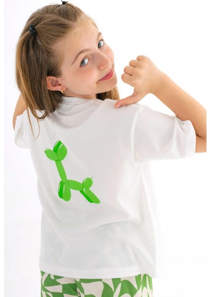 Dog Balloon Baskılı Bisiklet Yaka %100 Organik Pamuk T-Shirt Beyaz modelleri