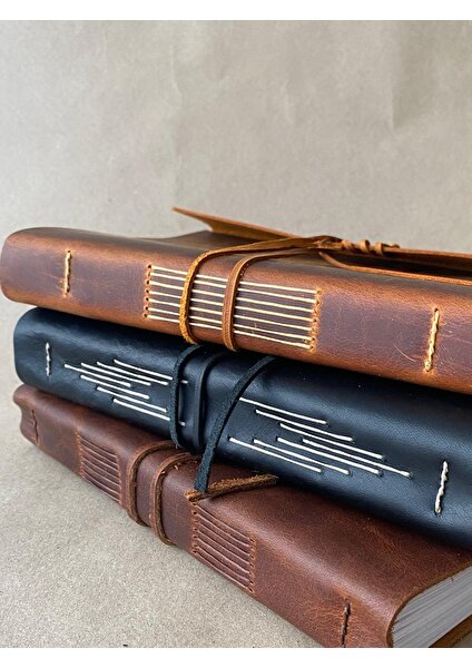 Alesta Leather El Yapımı Hakiki Deri El Dikişi Defter