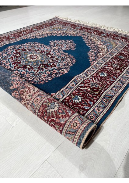 128X178 cm Canlı Mavi Renkli Harika Kondisyonlu El Dokuma Çiçek Desenli Türk Kilim fırsatları