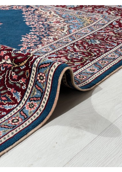 128X178 cm Canlı Mavi Renkli Harika Kondisyonlu El Dokuma Çiçek Desenli Türk Kilim indirimleri