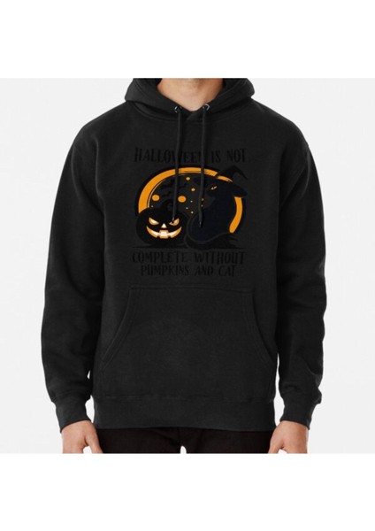 Unisex Spooky Halloween With Witchy Black Cat And Pumpkin Baskılı Sweatshirt