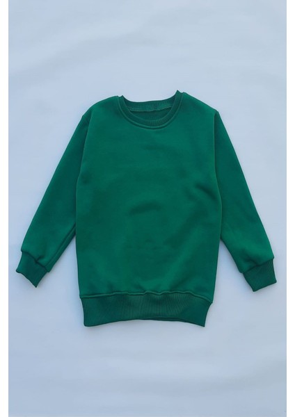 Unisex Çocuk Sarı Basic Içi Polarlı Örme Kalın Sweatshirt