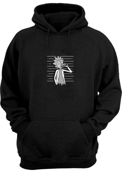 Unisex Kapşonlu Rick And Morty Siyah Sweatshirt