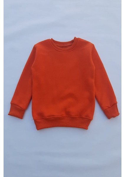 Unisex Çocuk Sarı Basic Içi Polarlı Örme Kalın Sweatshirt