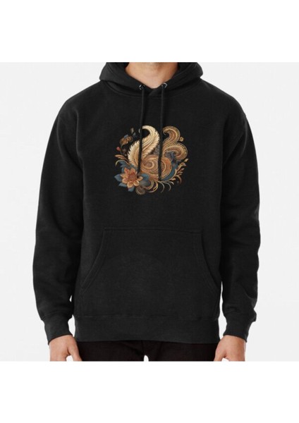 Unisex Paisley Floral Art Indian Intricate Swirls Gold And Grey Baskılı Sweatshirt