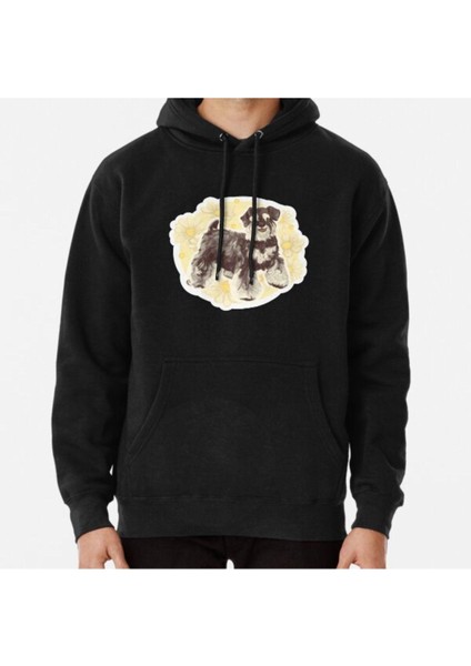 Unisex Yellow Schnauzer Dog And Flowers Painting Baskılı Sweatshirt