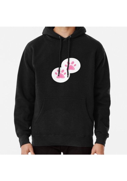 Unisex Cute Cat Paws 3D With Light Pink Fur Baskılı Sweatshirt