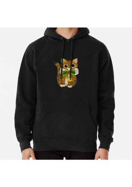 Unisex Christmas Bug Eyes Cat With Holly And Bells – Whimsical Holiday Baskılı Sweatshirt