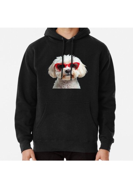 Unisex Funny Cool Maltese Dog Wearing A Heart Shape Sunglasses Baskılı Sweatshirt