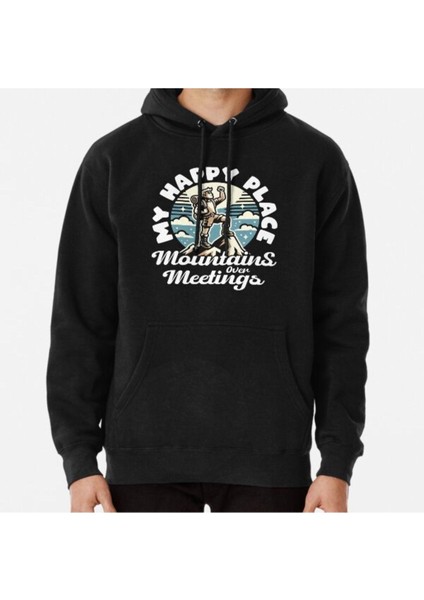 Unisex My Happy Place: Mountaıns Over Meetıngs Baskılı Sweatshirt