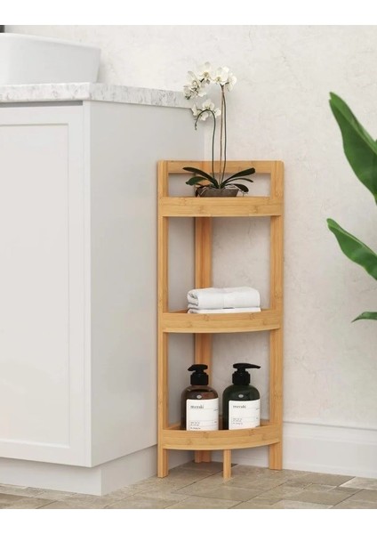3 Katlı Bambu Köşe Rafı Banyo Mutfak Balkon Çiçek Düzenleyici Bambu Raf