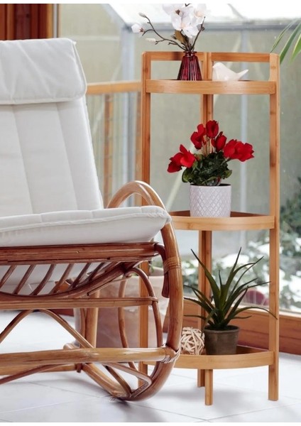 3 Katlı Bambu Köşe Rafı Banyo Mutfak Balkon Çiçek Düzenleyici Bambu Raf
