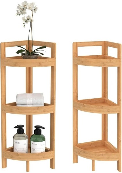 3 Katlı Bambu Köşe Rafı Banyo Mutfak Balkon Çiçek Düzenleyici Bambu Raf