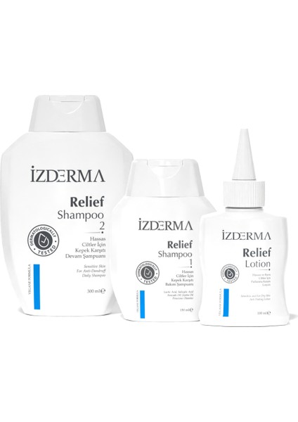Izderma Relief Shampoo Kepek Karşıtı Bakım ve Devam Şampuanı ve Relief Nemlendirici Losyon 3'lü Set