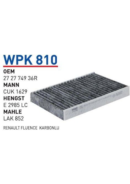 Wunder Wpk810 Oem 272774936R Renault Fluence Polen Filtre Karbonlu